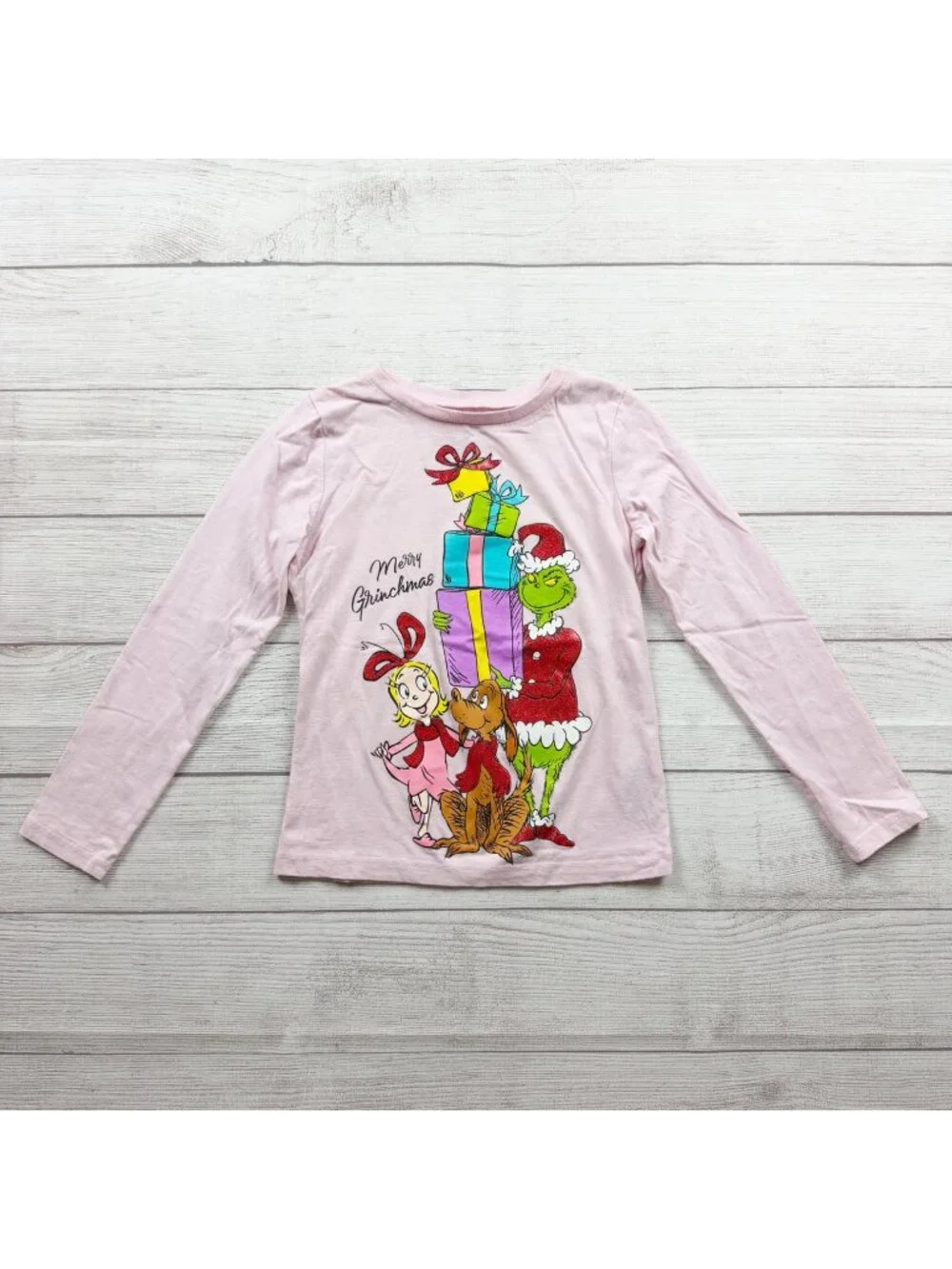 Dr. Seuss The Grinch Pink Long Sleeve Girls Graphic Shirt Christmas Design 8